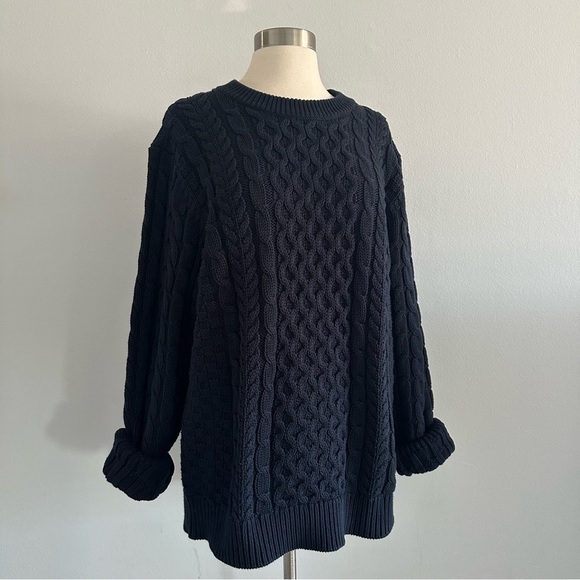 L.L.Bean 100% Cotton Chunky Knit Sweater Navy Blue L - Picture 3 of 8